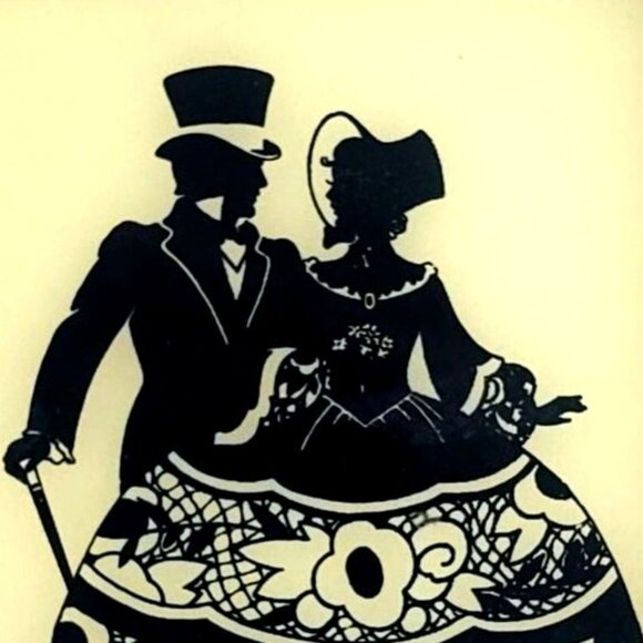 Vintage Silhouette Framed "Colonial Courtship" Reverse Painted Glass Art Decor - Picture 2 of 7